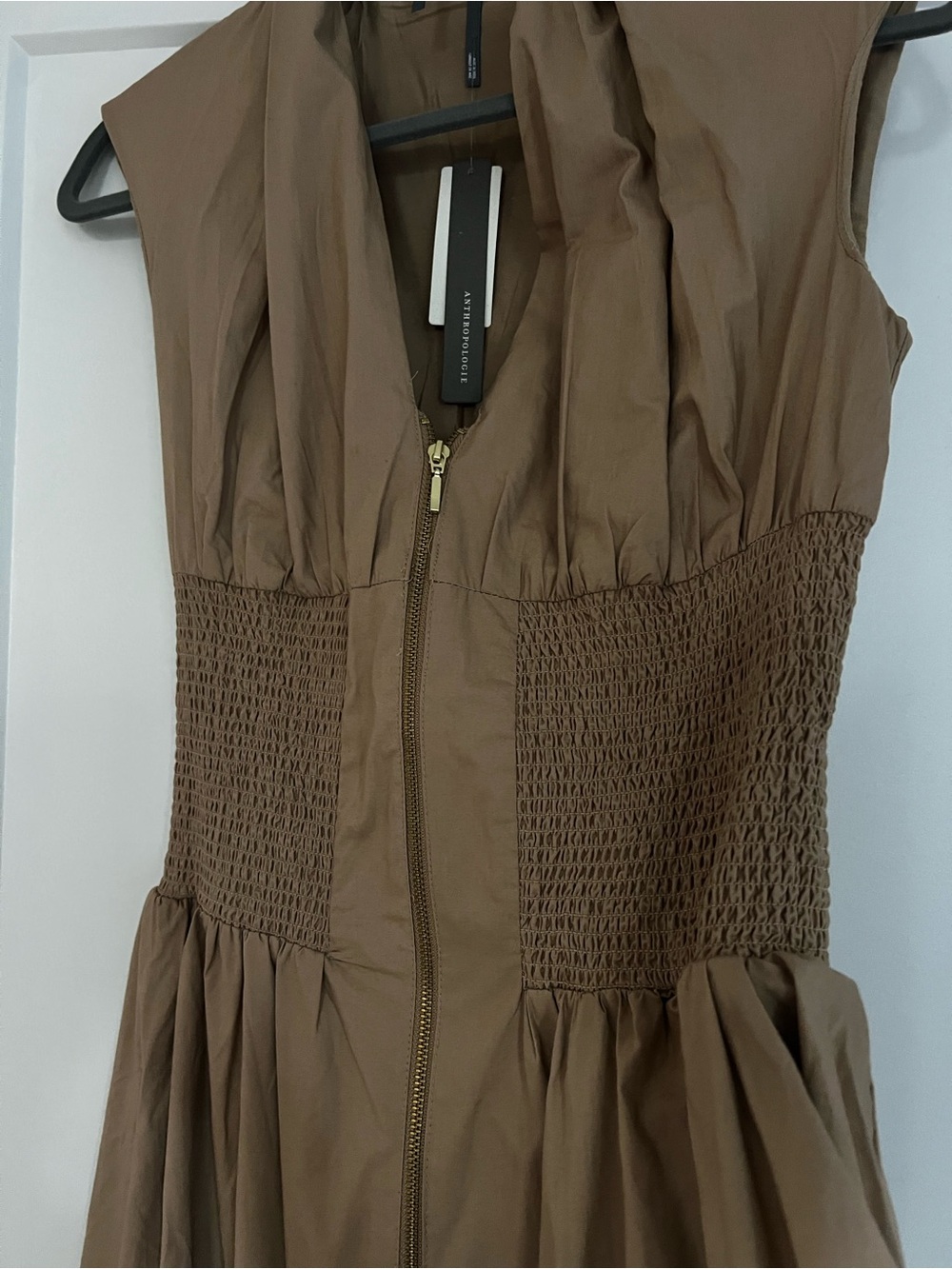 Anthropologie Brown Midi Dress with Smocked Waist
